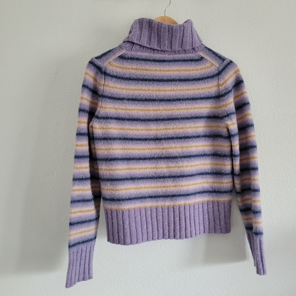 J.Crew 100% Wool purple stripped turtleneck sweater - Picture 6 of 8
